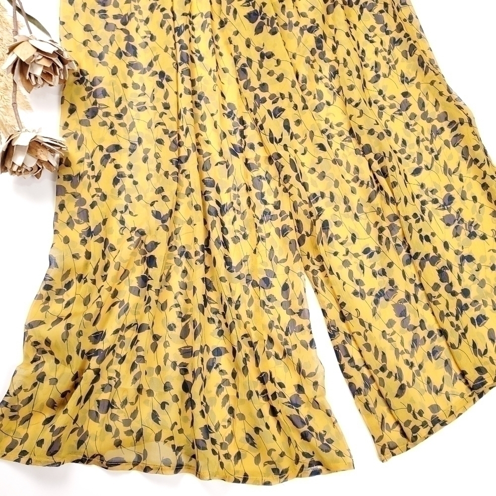 New Here Comes the Sun Boho Wide Leg Lined Pants Gold Navy Leaf Pattern … - Picture 14 of 14